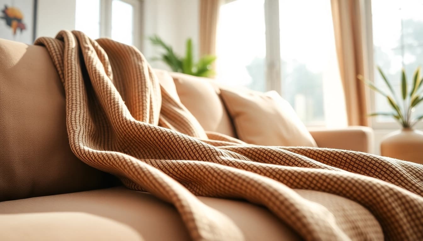 Kwantum skai leer fabric beautifully displayed on a stylish sofa, showcasing its rich textures and inviting colors.