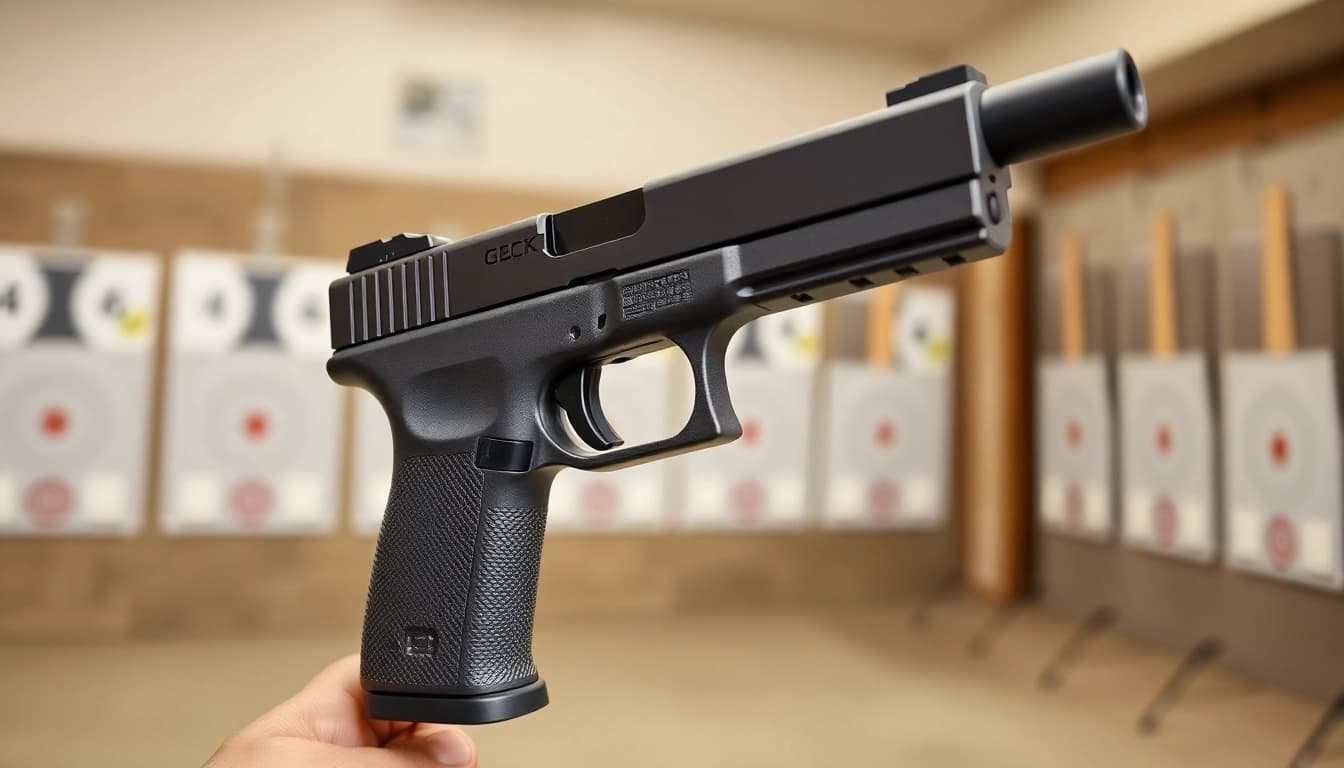 Glock 43X MOS showcased in a detailed close-up, emphasizing its sleek design and optics-ready features.