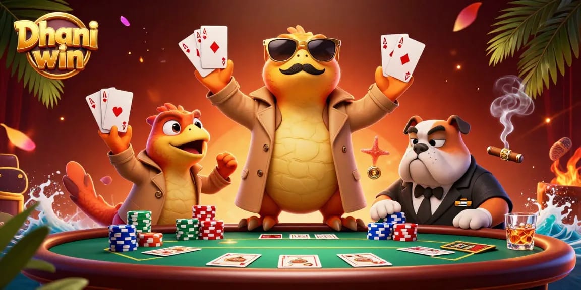 Dhani win game illustration with raptors entering a casino, showcasing excitement and gaming details.