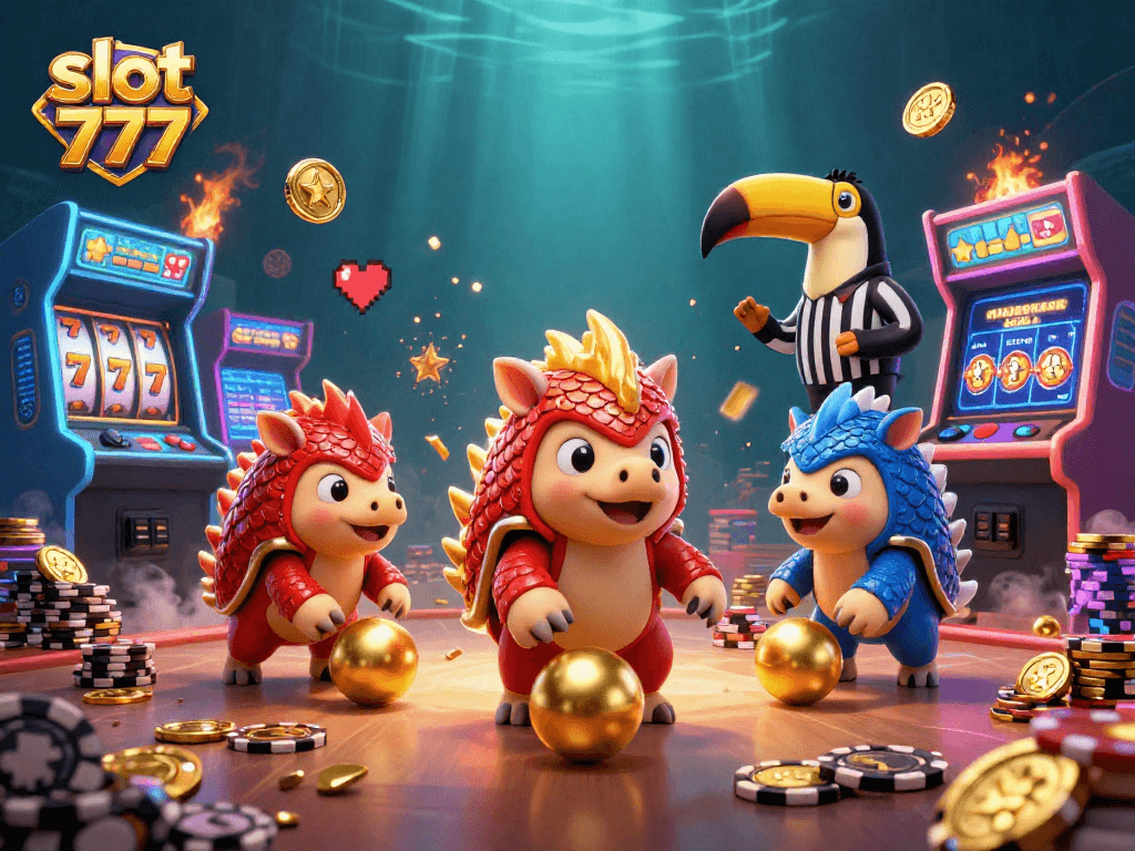 Experience thrilling gameplay with slot 777 in a vibrant 3D cartoon casino scene.