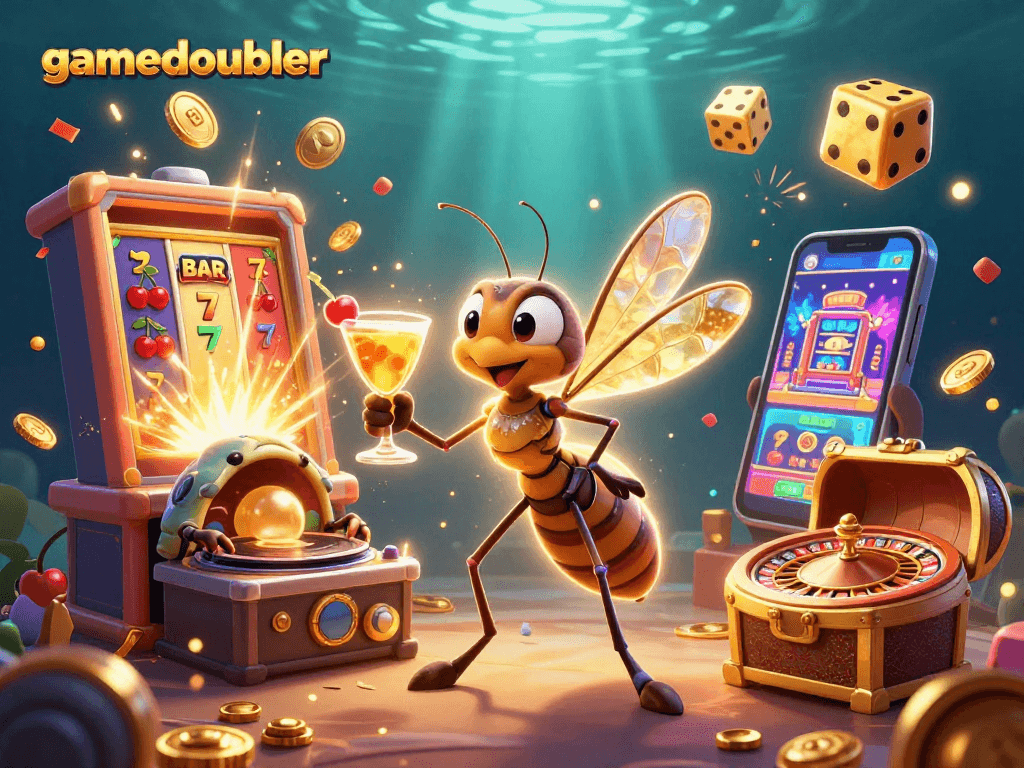 Join the gamedoubler gaming adventure with a lively 3D scene featuring vibrant casino elements and characters.