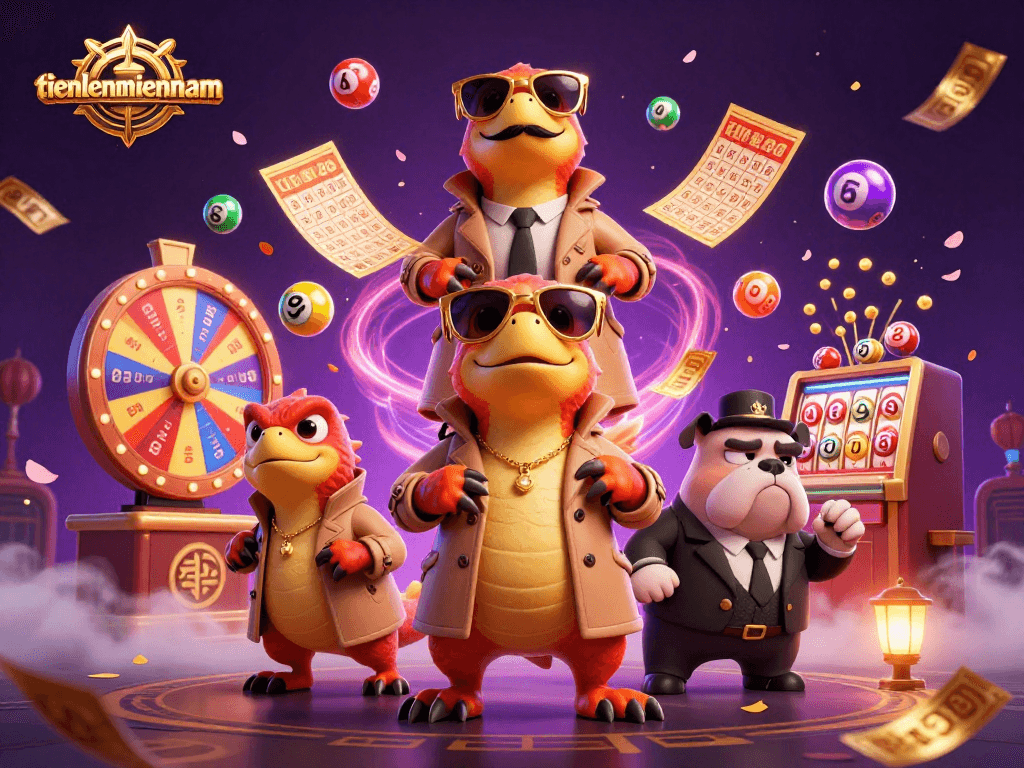 Engage in thrilling casino gameplay at tienlenmiennam as whimsical raptors amuse a skeptical bulldog bouncer.