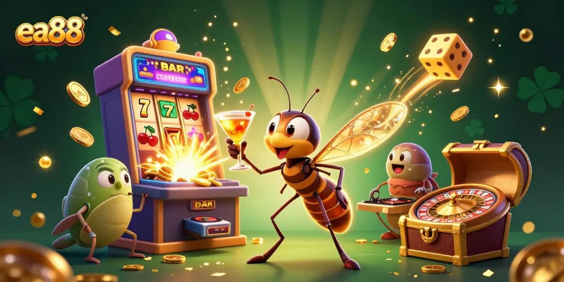 Spin winning jackpots with ea88 through an exciting 3D casino scene rich in vibrant elements.