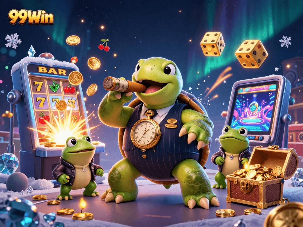 Experience thrilling moments at 99Win with our dynamic casino scene featuring exciting game elements and characters.
