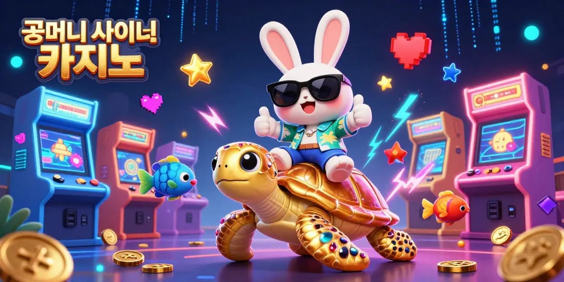 꽁머니 사이트 카지노에서 반짝이는 기능과 보너스를 즐기는 귀여운 3D 토끼 캐릭터의 모습