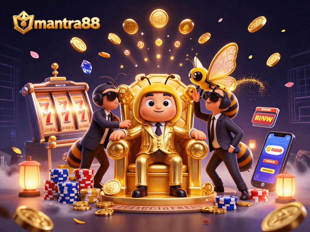 Experience exciting wins at mantra88 with vibrant slot machine reels and dazzling gem stones.