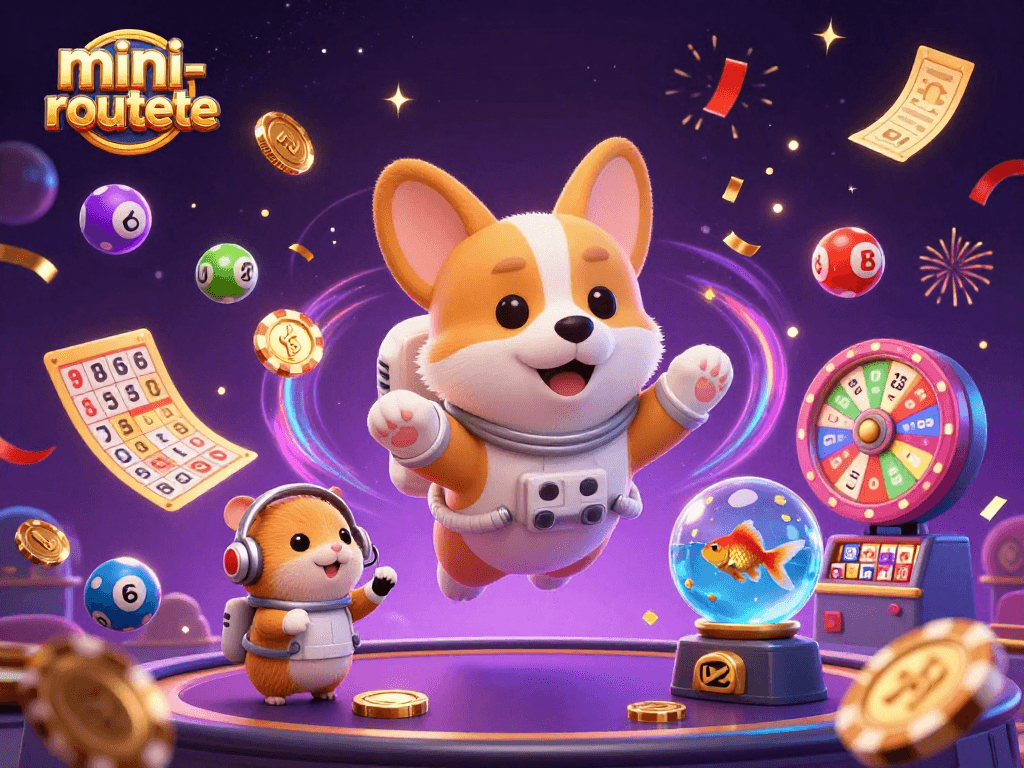 Experience the excitement of mini-roulette with this vibrant scene featuring a whimsical corgi and dynamic casino elements.