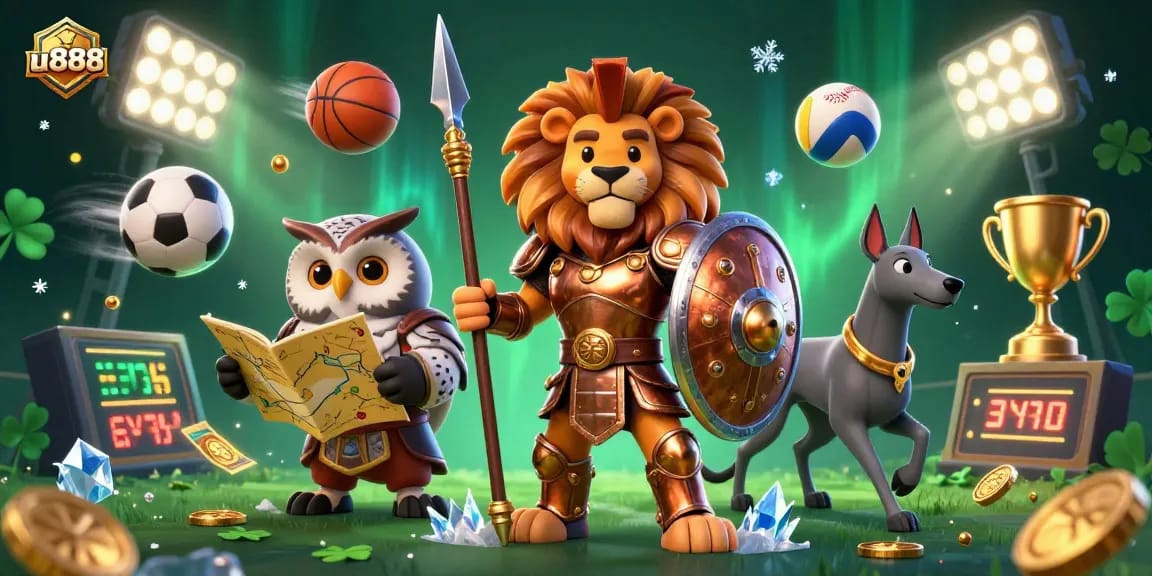 Engage in thrilling u888 sports betting with a heroic Spartan lion and tactical characters.