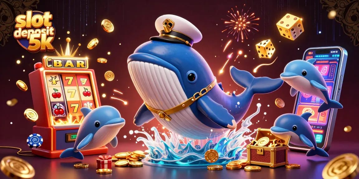 Engage in thrilling gameplay with slot deposit 5k featuring a dynamic whale, narwhal, and poker chip dolphins.