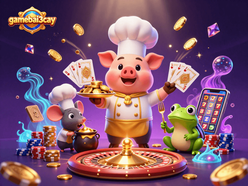 Win big at gamebai3cay with a feast of gold coins and vibrant casino elements.