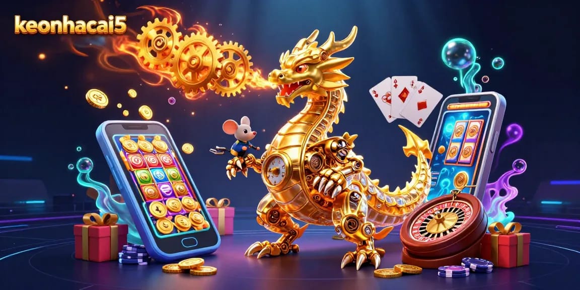 Experience thrilling action with keonhacai5 in this vibrant 3D casino scene packed with interactive elements.