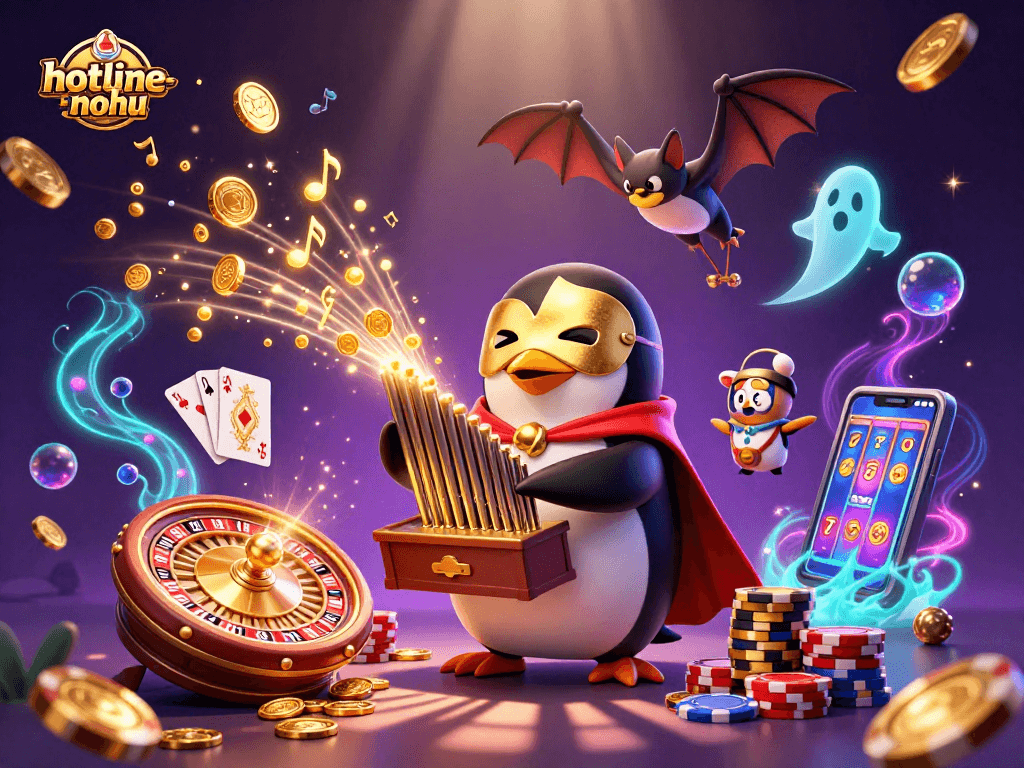 Engage in thrilling gameplay with hotline-nohu amidst golden coins, vibrant casino elements, and immersive graphics.