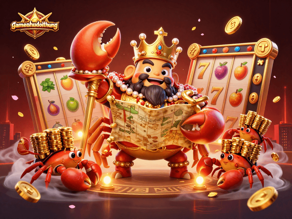 Engage with gamenohudoithuong and experience the excitement of jackpot slots featuring a golden crab emperor.