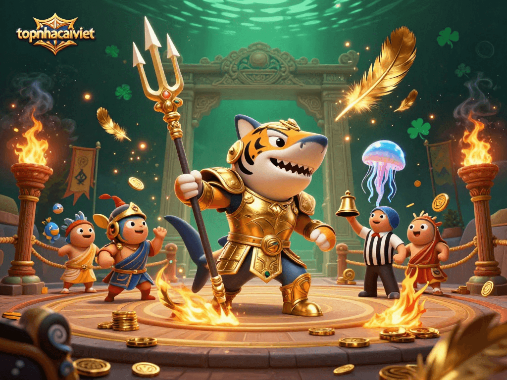 Engage in thrilling bets at topnhacaiviet with a vibrant underwater casino scene featuring dynamic game elements.