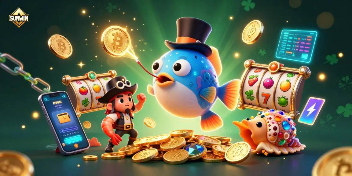 SUNWIN engages players in a vibrant crypto-slot adventure with 3D characters and gold coins.