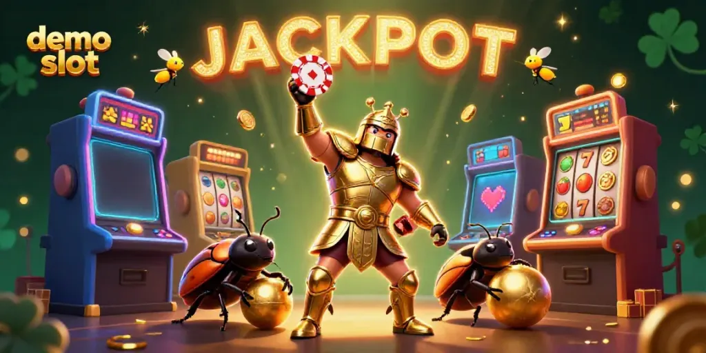 Bermain demo slot dengan serangga 3D berarmor sebagai pemenang, mesin slot klasik, dan efek cahaya yang memukau.
