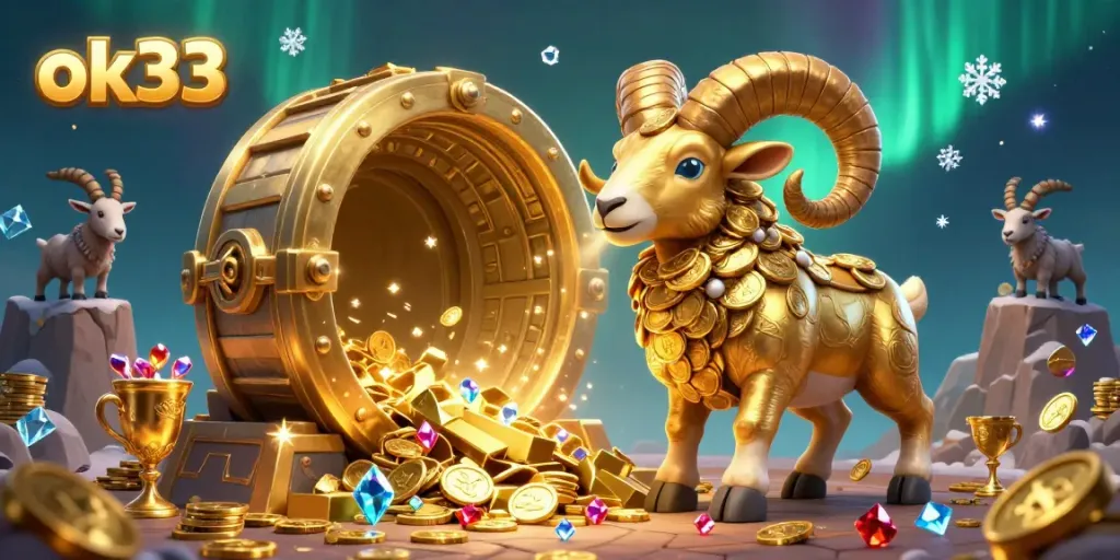 Experience the thrilling atmosphere of online casino gaming with ok33, featuring dynamic characters and vibrant gold elements.