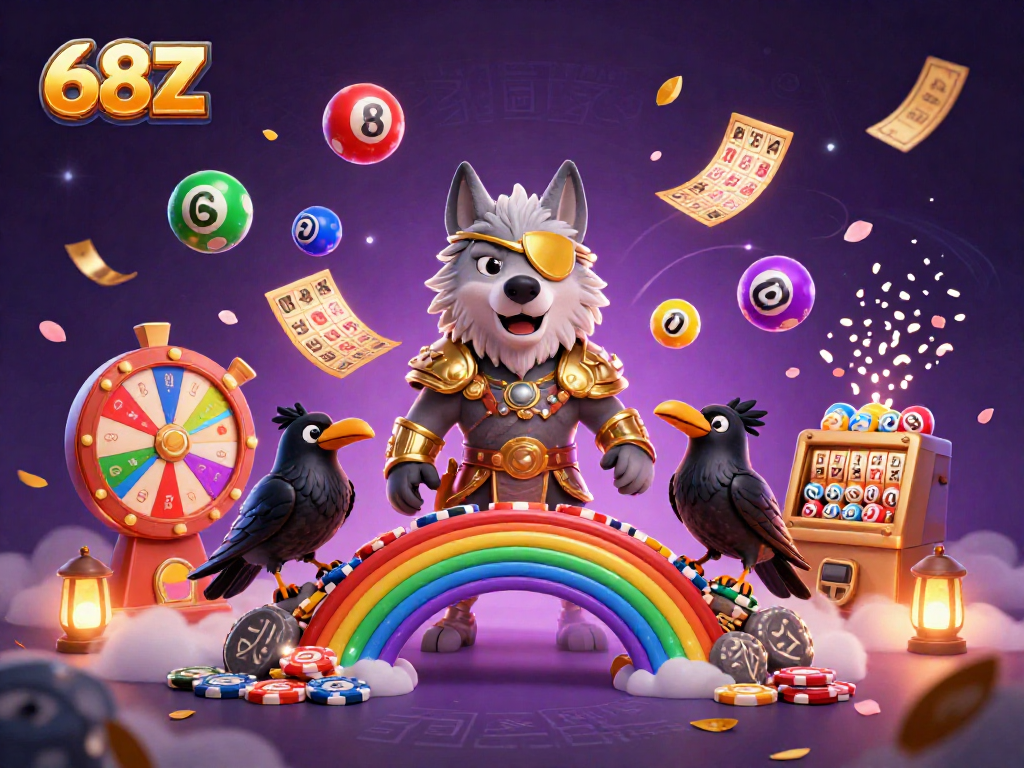 Ganhe prêmios emocionantes com 68Z em uma ilustração 3D de cassino vibrante.