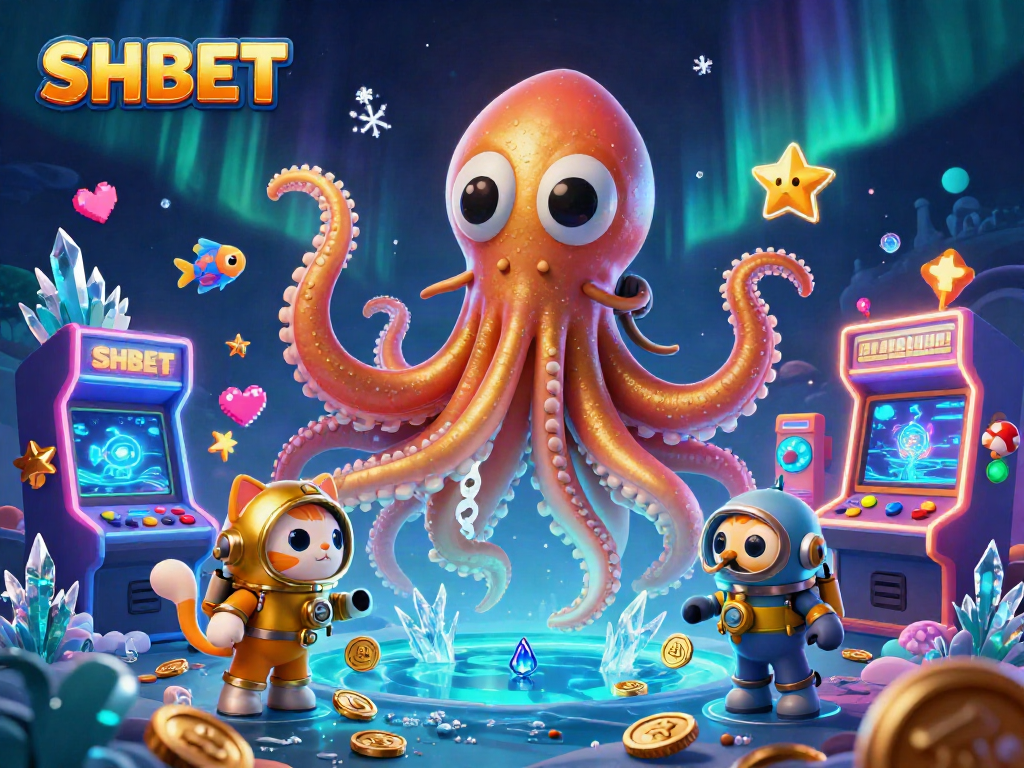 Engage in thrilling adventures with SHBET as the colossal kraken and diving cat explore a vibrant casino world.