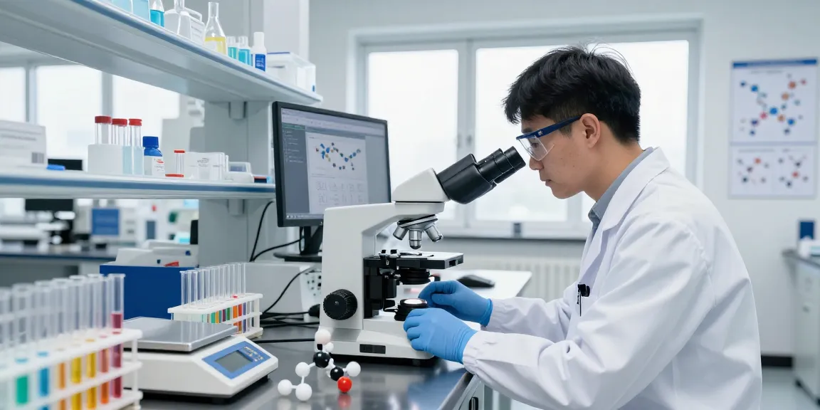 See research peptides on MiraviGLP with scientists analyzing peptide samples in a modern lab.