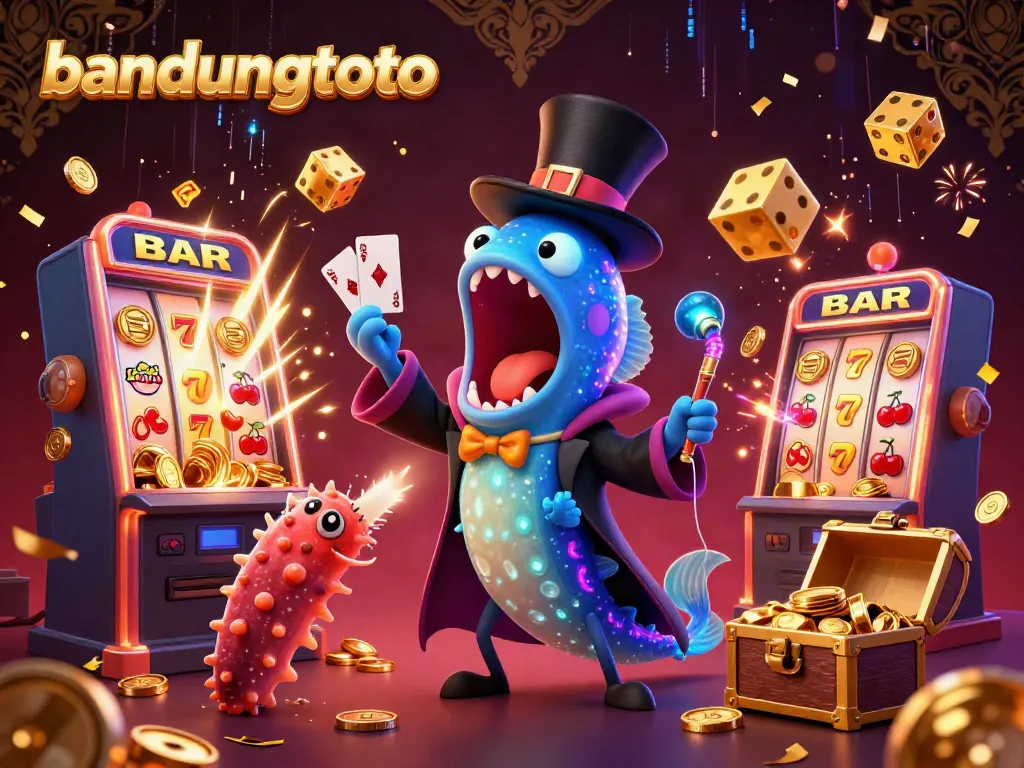 Experience bandungtoto excitement with a bioluminescent eel performing magic tricks in a dynamic casino scene.