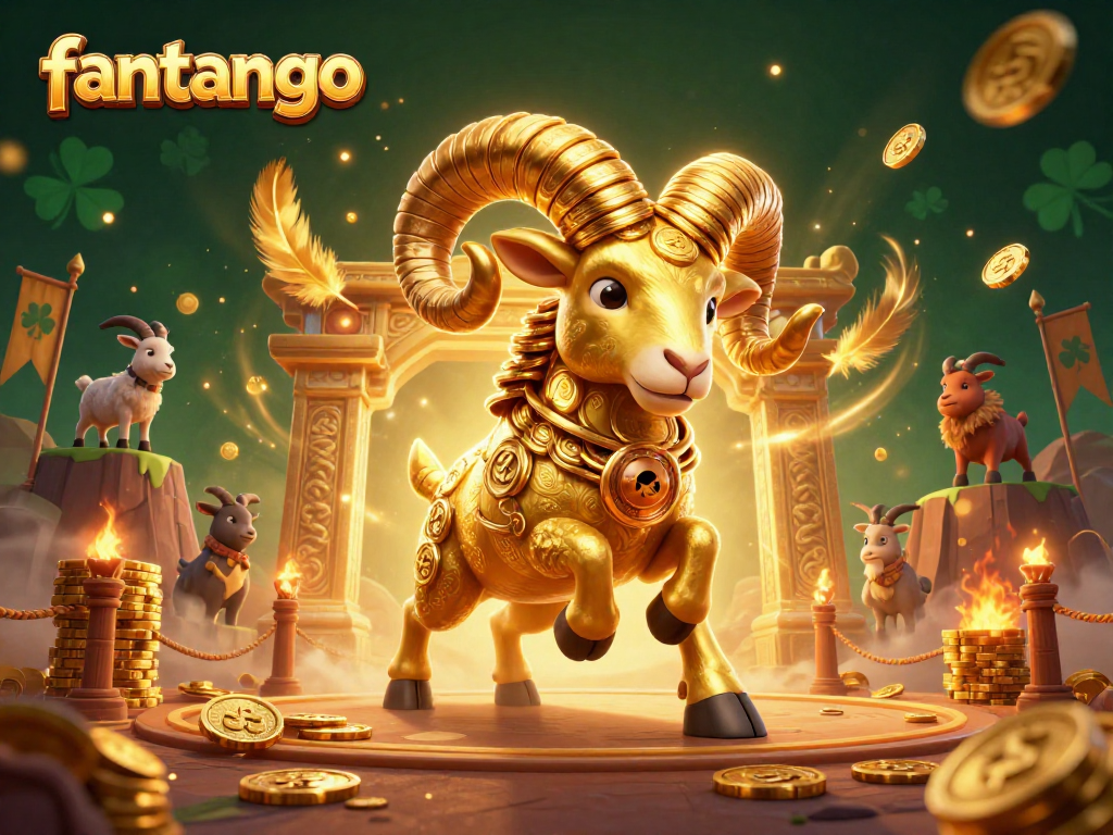 Experience the thrill of fantango with a golden ram charging through a vibrant casino arena filled with energy.