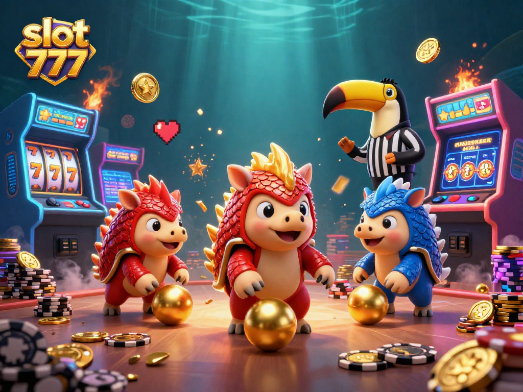 Experience thrilling gameplay with slot 777 in a vibrant 3D cartoon casino scene.