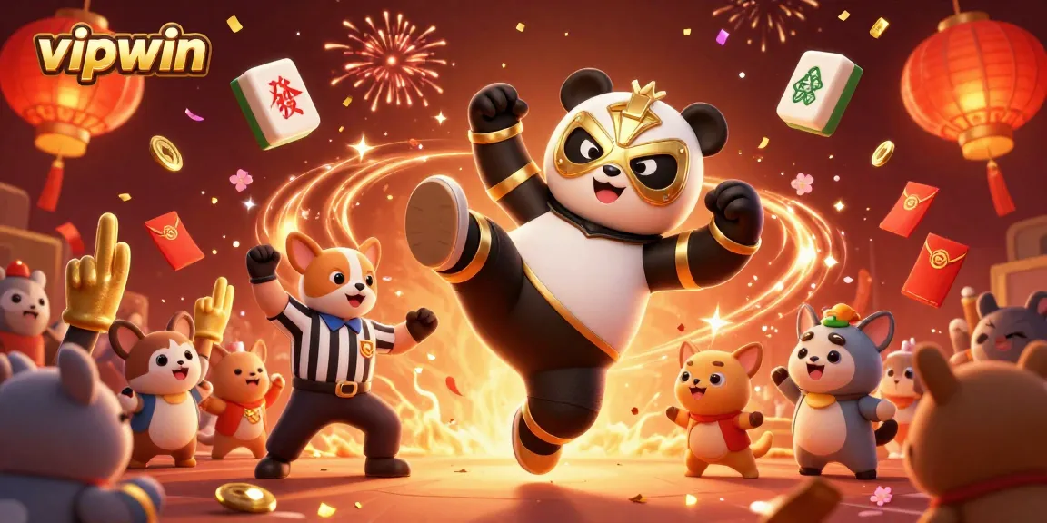 Experience thrilling games at vipwin with an energetic panda character showcasing an exciting casino atmosphere.