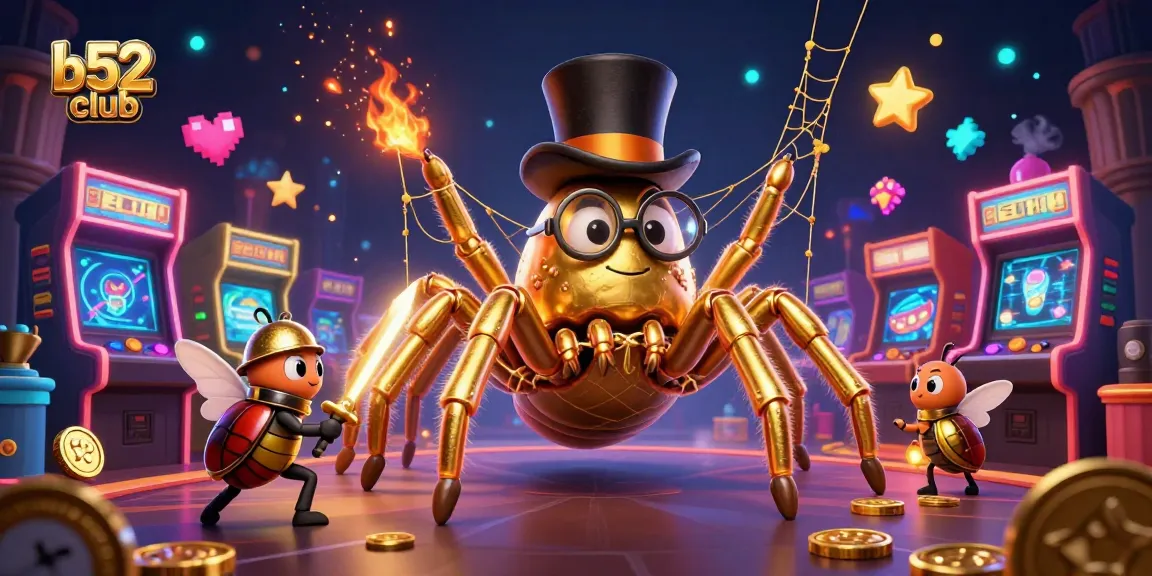 Engage with B52 Club's thrilling casino adventure featuring a knight and a golden tarantula.