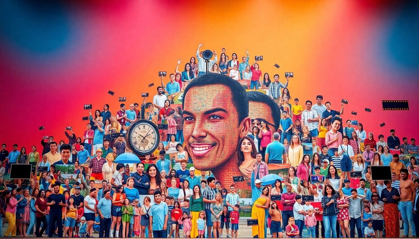 Captivating selfie mosaic showcasing a dynamic collage of individuals in vibrant colors.