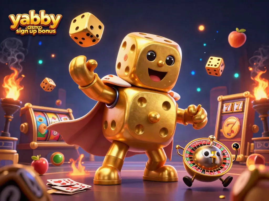Experience the excitement of the yabby casino sign up bonus with vibrant slot games and golden dice in action.