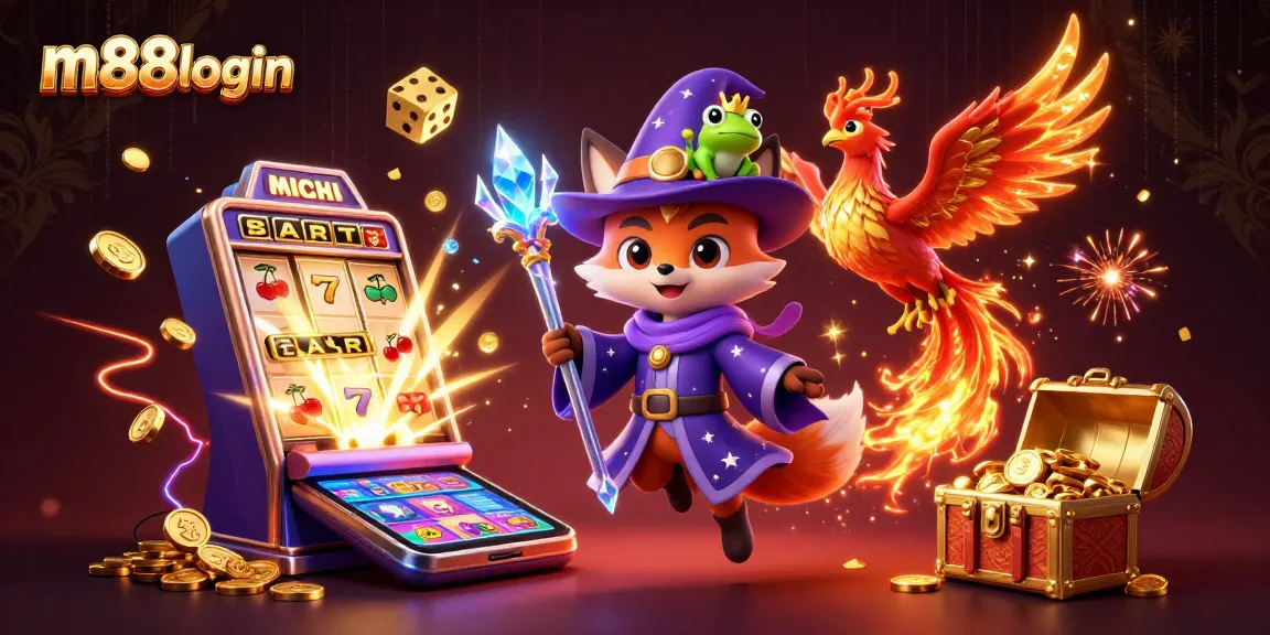 Experience thrilling wins at m88login with vibrant casino elements in an enchanting digital illustration.