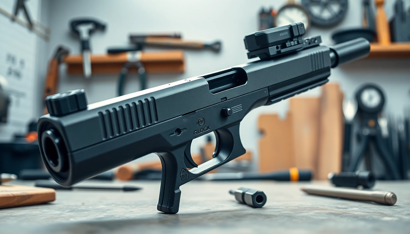 Showcasing a Glock 26 slide OEM with detailed craftsmanship and metallic finish.