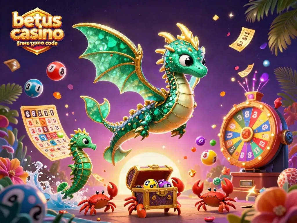Discover the excitement of betus casino free play promo code with vibrant 3D illustration featuring a sea dragon and gaming elements.