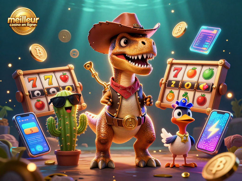 Jouez au meilleur casino en ligne et gagnez des jackpots avec le T-Rex cartoon et ses amis amusants.