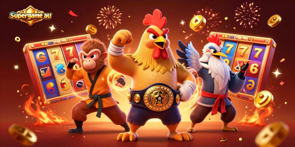 Spin the reels with supergame au featuring festive 3D characters and casino symbols.