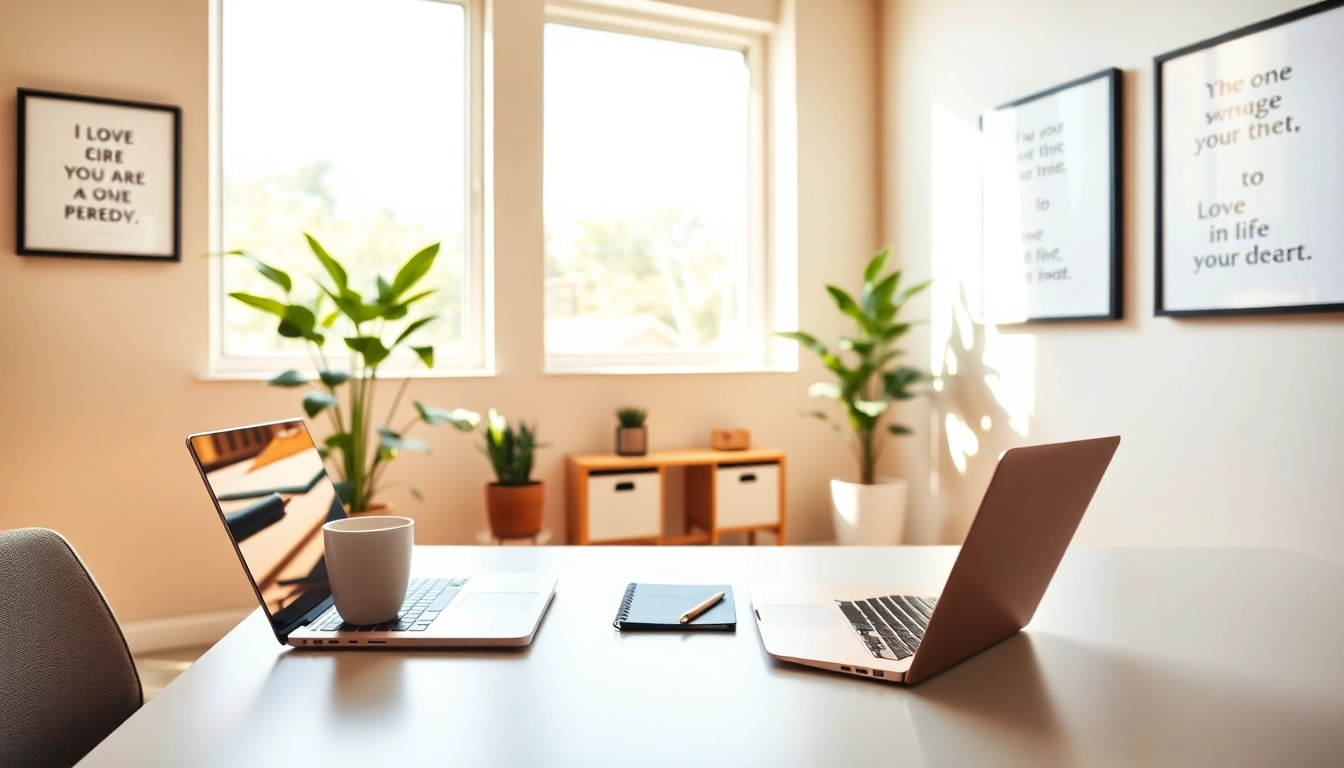 Enhance Your Most Productive Life with a bright and organized workspace featuring a laptop and coffee.