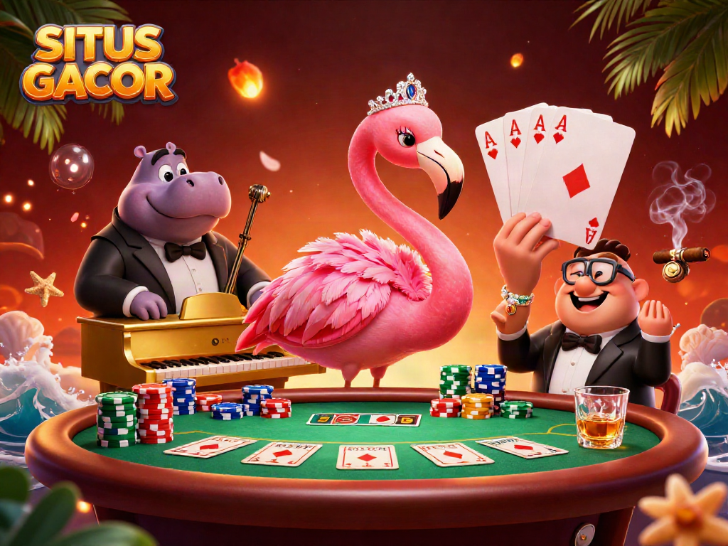 Experience the excitement at SITUS GACOR with this vibrant casino scene featuring lively characters and dynamic gaming elements.