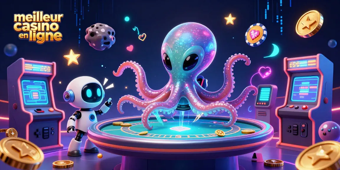 Jouer au meilleur casino en ligne avec un poulpe extraterrestre et un robot dans un univers futuriste.
