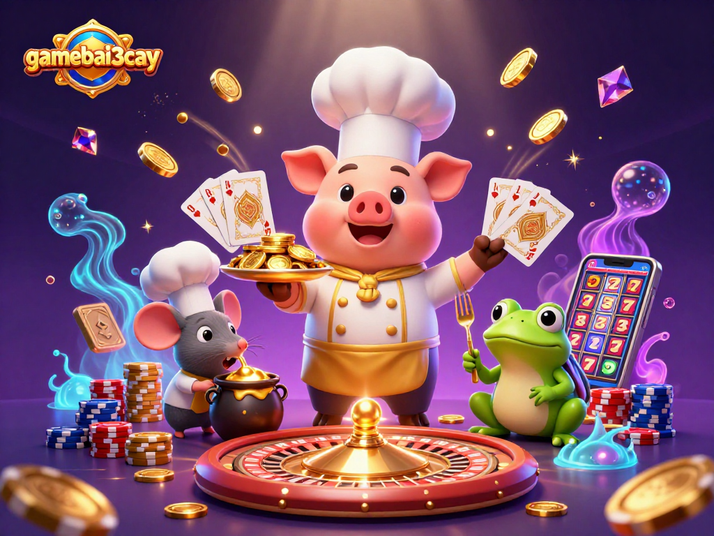 Win big at gamebai3cay with a feast of gold coins and vibrant casino elements.