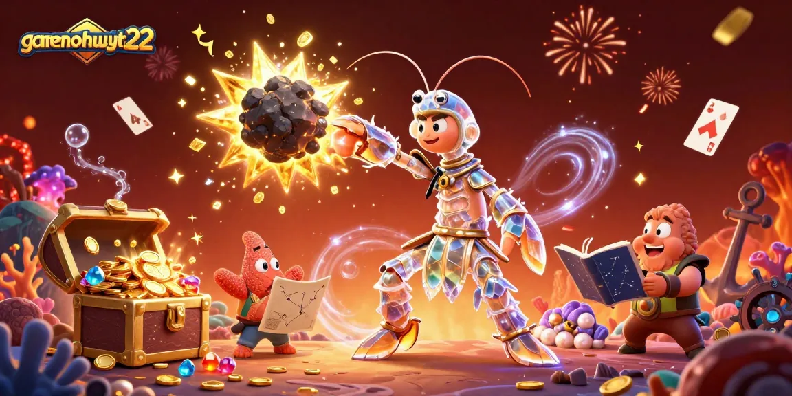 Experience excitement with the galactic samurai mantis shrimp at gamenohuuytin22, exploding asteroids to reveal treasures.