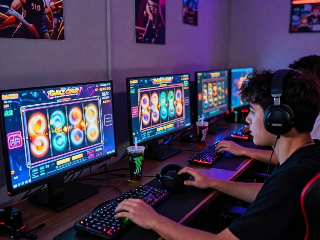 Player immersed in slot gacor gaming environment with vibrant graphics and collectibles