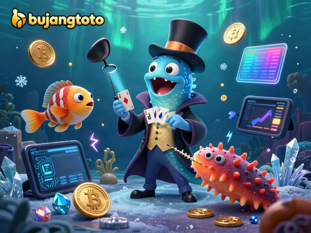 Experience the excitement of bujangtoto with a magical sea-themed casino illustration featuring unique characters and crypto elements.