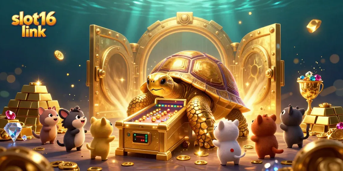 Engage with the slot16 link at a lively casino scene featuring a tortoise pinball machine.