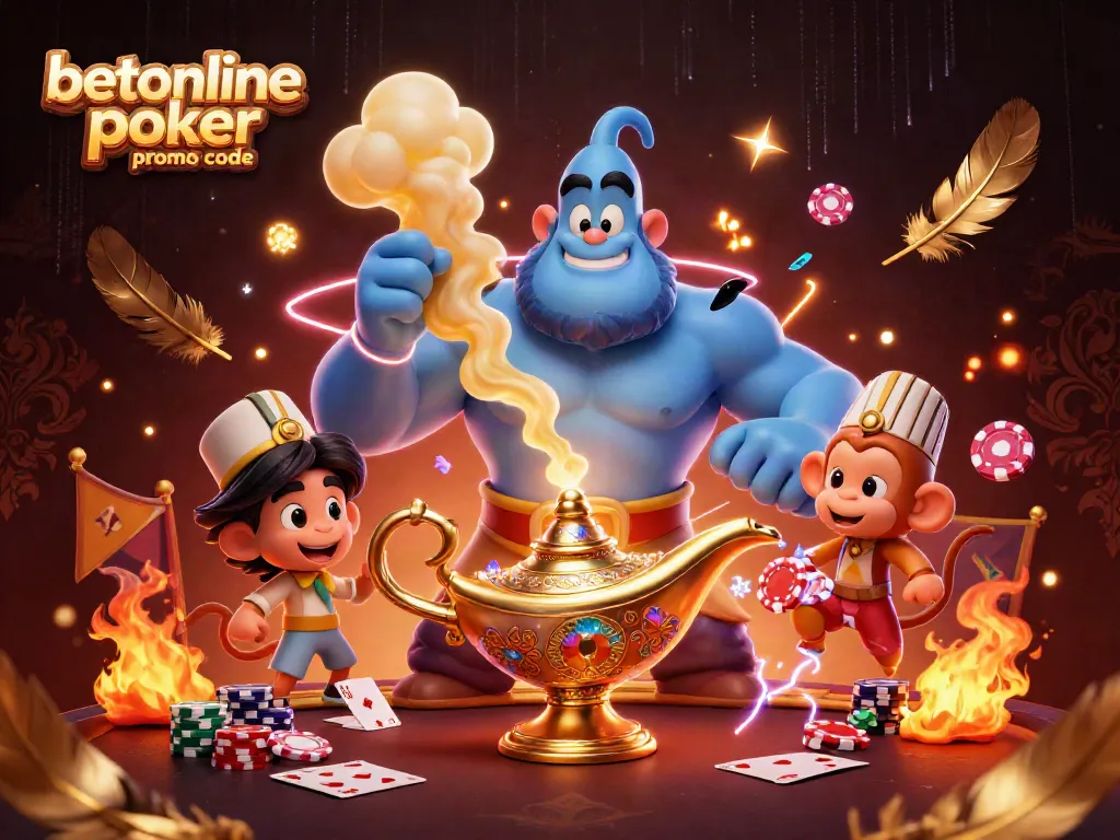 Experience the betonline poker promo code in an exciting, thrilling poker scene featuring characters and vibrant elements.