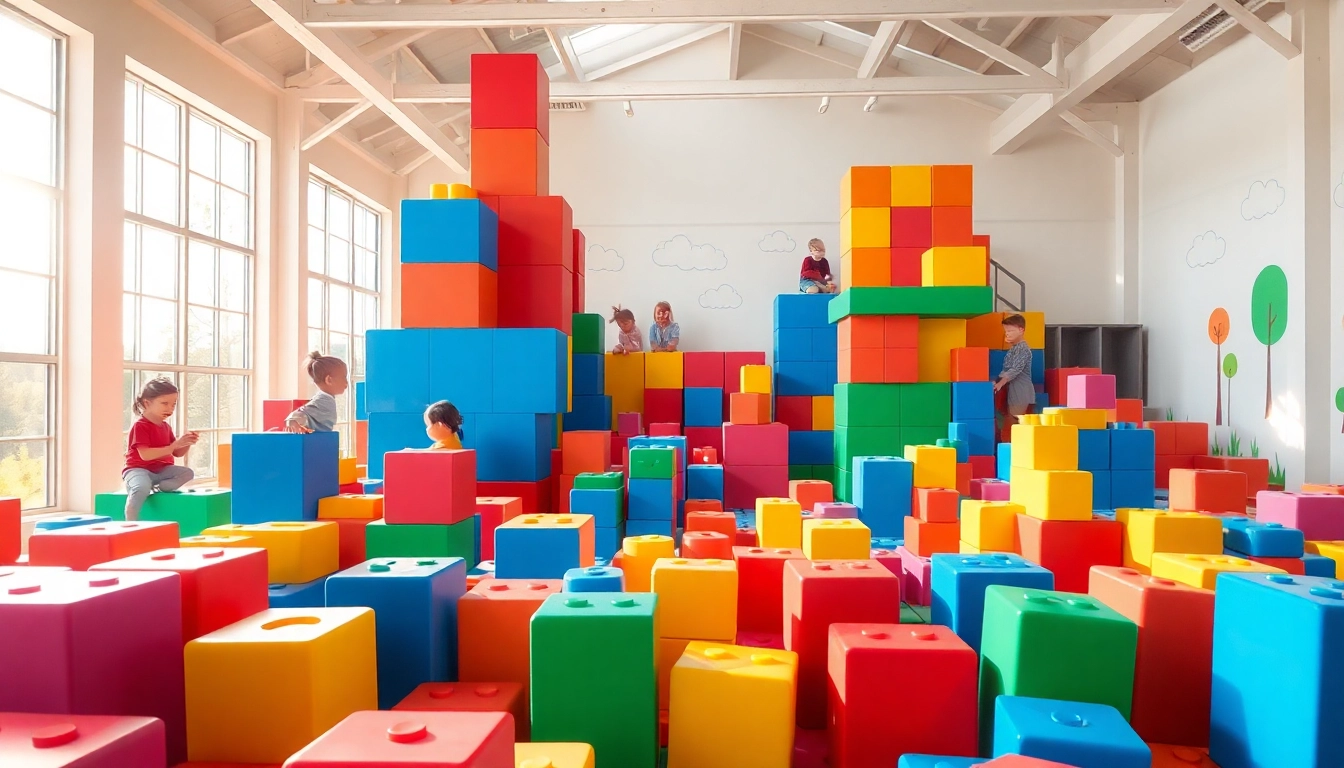 Get the details on fun play ideas with giant building blocks in a colorful indoor playroom.