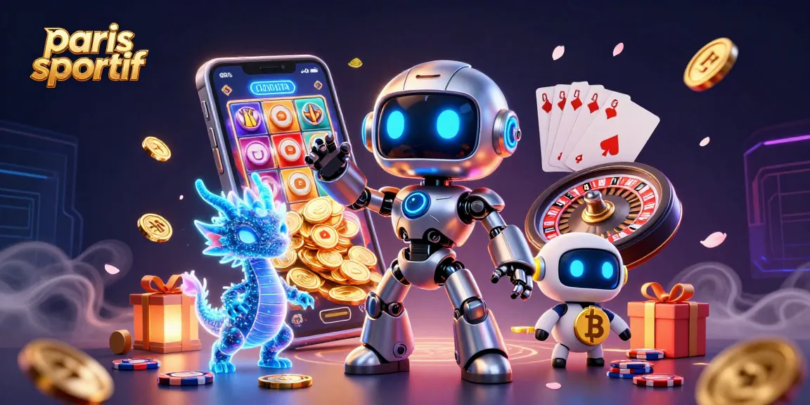 Plongez dans l'univers du paris sportif avec cette illustration dynamique de robots et hologrammes de jeu.
