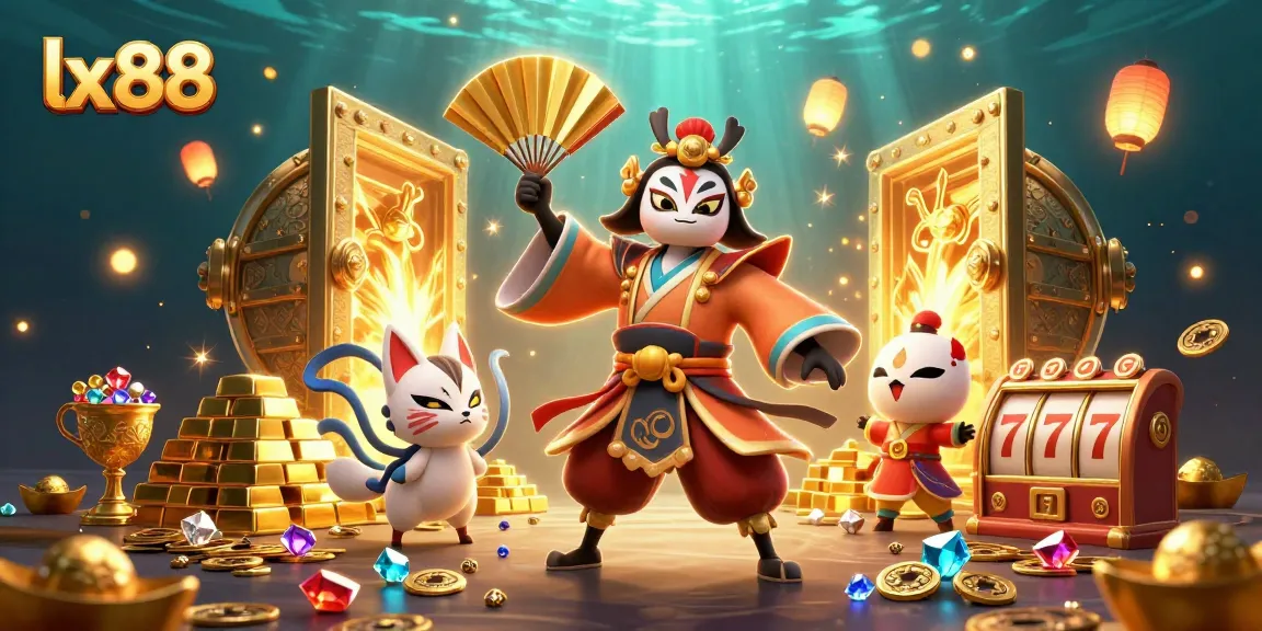 Experience thrilling gameplay at lx88 with a vibrant kabuki warrior scene full of casino elements.