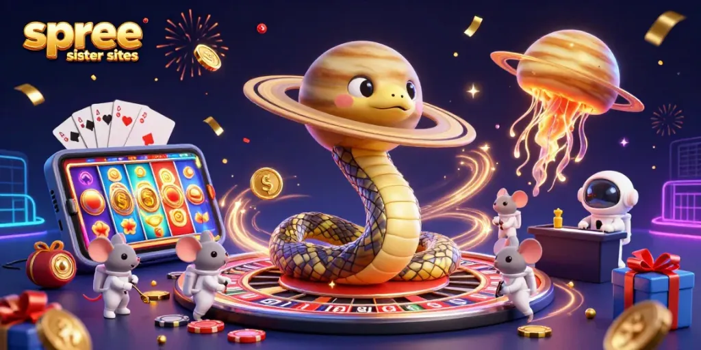 Experience thrilling gameplay with spree sister sites featuring cosmic casino characters and vibrant elements.