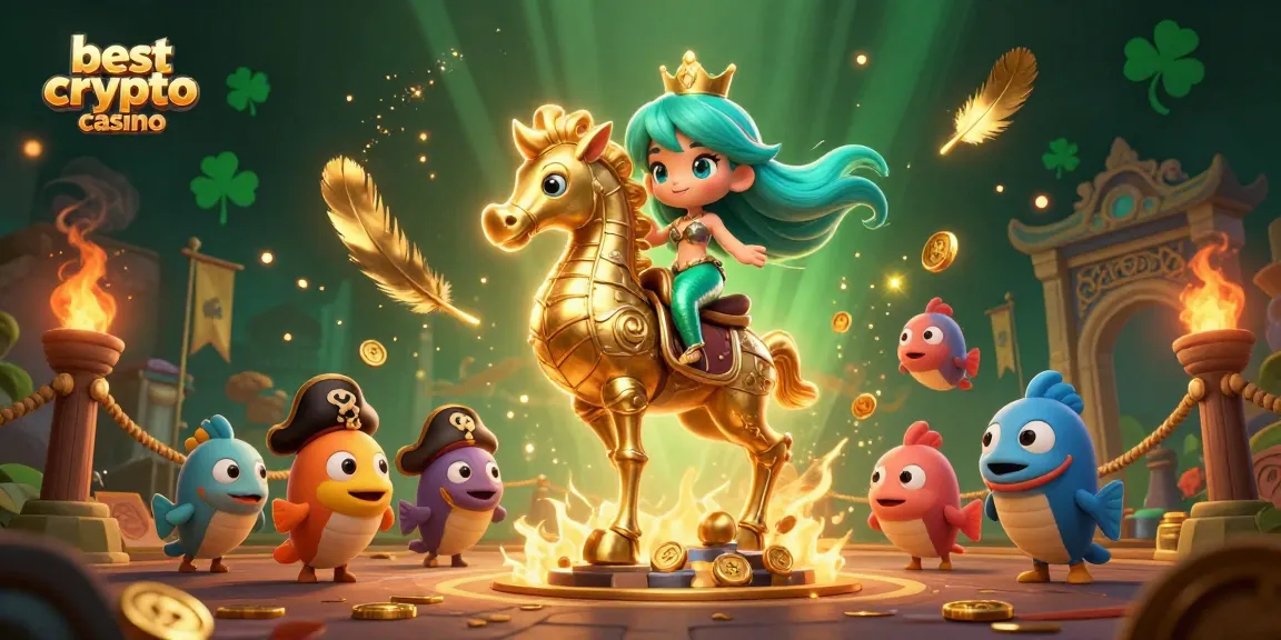 Mejora tu experiencia en el mejor crypto casino con una sirena y un caballito de mar en acción.
